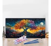 Peinture Numero Adulte Arbre Peinture par Numero Adulte, Activité Manuelle Kit Créatif DIY Creatif Toile Numéro d'Art Complet, Painting by Numbers Automne Décoration Murale 80x160cm Printemps G8-715