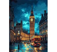 Peinture Numero Adulte Architecture de Londres Bus, Kits de Peinture au Numéro pour Débutants, Peinture par Numero Adulte 60x90 cm, DIY Peinture Numero Avec Peintures et Pinceaux (Sans Cadre) -YH668