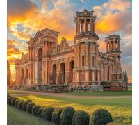 Peinture Numero Adulte Architecture, Peinture par Numero Decoration, Coucher De Soleil DIY Activite Manuelle Adulte Kits, Paint by Numbers Kits avec Pinceaux et Pigment Acryliques, 60x60cm 4-1498