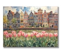 Peinture Numero Adulte Architecture Tulipe Peinture Numero, Loisirs Créatifs Adultes, avec Pinceaux et Pigments Acryliques, Coloriage par Numeros, Tableau Decoration Murale, Sans Cadre 30x40cm w0d-6