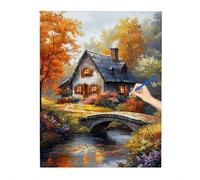 Peinture Numero Adulte Automne, DIY Peinture Enfant Cabine, Loisirs Créatifs Adultes, Paint by Numbers Kit Peintures et Pinceaux, sur Toile 50x70cm pour Noel Decoration Chambre, Cadeau Femme F-74