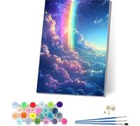 Peinture Numero Adulte avec Cadre Arc-En-Ciel, Peinture Numero Nuage, Bricolage Activité Manuelle Adulte, Numero d'art Kits avec Pinceaux et Acryliques, Décoration Maison Cadeau 100x130cm 4-1391