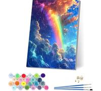 Peinture Numero Adulte avec Cadre Arc-En-Ciel, Peinture par Numero Adulte Nuage, DIY Loisirs Créatifs Adultes, Numero d'art Kits avec Pinceaux et Acryliques, Décoration Maison Cadeau 100x130cm N-3036