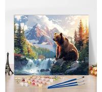 Peinture Numero Adulte Avec Cadre Automne Peinture Numero Ours, Kit de Bricolage Activite Manuelle Adulte Paint by Numbers par Débutants avec Accessoires pour Decoration Maison, Cadeau 80x50cm 5-VN300