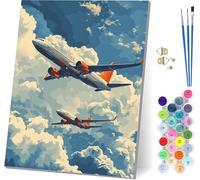 Peinture Numero Adulte avec Cadre Avion, Peinture Numero Nuage, Bricolage Activité Manuelle Adulte, Numero d'art Kits avec Pinceaux et Acryliques, Décoration de la Maison, Cadeau Femme 70x95cm 9-4792