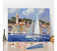 Peinture Numero Adulte Avec Cadre Bateau Peinture Numero Sea, Kit de Bricolage Activite Manuelle Adulte Paint by Numbers par Débutants avec Accessoires pour Decoration Maison, Cadeau 60x40cm L-SE826