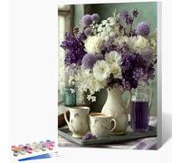 Peinture Numero Adulte avec Cadre Café, Fleur Peinture Numero Enfant Kits, Loisirs Créatifs Adultes Kits avec Pinceaux et Pigment Acryliques, DIY Paint by Numbers, Decoration Maison, 30x40cm Q-3878