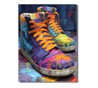 Peinture Numero Adulte avec Cadre Chaussure, DIY Peinture par Numero Kit Creatif Enfant ou débutants avec 3 Pinceaux e 36 Acrylique pigmentée, Décoration Maison Maison Cadeau Baskets 30x40cm ZBSDK427