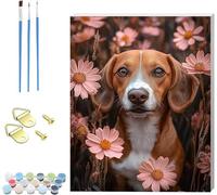 Peinture Numero Adulte avec Cadre Chien Peinture Numero Fleur, DIY Canevas Kit Complet Adulte, Loisirs Créatifs Adultes, Paint by Numbers Kit avec Pinceaux, Décoration Maison Cadeau 20x30cm 0-4432