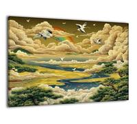 Peinture Numero Adulte avec Cadre Ciel Oiseaux, Coloriage Par Numero Kit avec Pinceaux et Peinture acrylique, Loisir Creatif Adulte Kit, Automne Halloween Maison Murale Decoration 50x70cm J-a-438