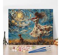 Peinture Numero Adulte Avec Cadre Femme Peinture Numero Chien, Kit de Bricolage Activite Manuelle Adulte Paint by Numbers par Débutants avec Accessoires pour Decoration Maison, Cadeau 80x50cm W-SU107