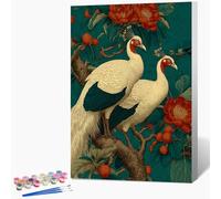 Peinture Numero Adulte avec Cadre Fleur, Paon Peinture Numero Enfant Kits, Loisirs Créatifs Adultes Kits avec Pinceaux et Pigment Acryliques, DIY Paint by Numbers, Decoration Maison, 30x40cm Q-3549