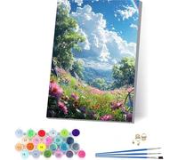 Peinture Numero Adulte avec Cadre Fleur, Peinture Numero Nuage, Bricolage Activité Manuelle Adulte, Numero d'art Kits avec Pinceaux et Acryliques, Décoration de la Maison, Cadeau Femme 50x65cm T-8285