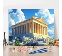 Peinture Numero Adulte Avec Cadre GrèCe Peinture Numero Paysage, Kit de Bricolage Activite Manuelle Adulte Paint by Numbers par Débutants pour Decoration Maison, Cadeau 40x30cm V-X6203