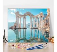 Peinture Numero Adulte Avec Cadre GrèCe Peinture Numero Sea, Kit de Bricolage Activite Manuelle Adulte Paint by Numbers par Débutants avec Accessoires pour Decoration Maison, Cadeau 120x80cm 8-5E318