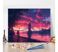 Peinture Numero Adulte Avec Cadre Londres Peinture Numero RivièRe, Kit de Bricolage Activite Manuelle Adulte Paint by Numbers par Débutants pour Decoration Maison, Cadeau 90x60cm T-10911