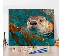 Peinture Numero Adulte Avec Cadre Loutre De Mer Peinture Numero Animal, Kit de Bricolage Activite Manuelle Adulte Paint by Numbers par Débutants pour Decoration Maison, Cadeau 60x40cm 0-K5308