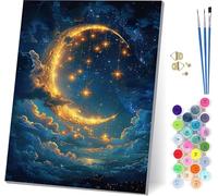 Peinture Numero Adulte avec Cadre Lune, Peinture Numero Nuage, Bricolage Activité Manuelle Adulte, Numero d'art Kits avec Pinceaux et Acryliques, Décoration de la Maison, Cadeau Femme 20x30cm V-1934