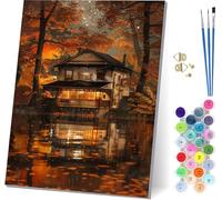 Peinture Numero Adulte avec Cadre Maisons, Peinture par Numero Adulte Arbre, DIY Loisirs Créatifs Adultes, Numero d'art Kits avec Pinceaux et Acryliques, pour Décoration Maison Cadeau 40x50cm D-1877