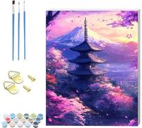 Peinture Numero Adulte avec Cadre Mont Fuji Peinture Numero Architecture, DIY Canevas Kit Complet Adulte, Loisirs Créatifs Adultes, Paint by Numbers Kit avec Pinceaux, Décoration Maison 20x30cm Q-9715