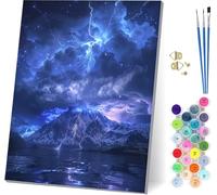 Peinture Numero Adulte avec Cadre Montagne, Peinture par Numero Adulte Nuage, DIY Loisirs Créatifs Adultes, Numero d'art Kits avec Pinceaux et Acryliques, pour Décoration Maison Cadeau 20x30cm B-9942