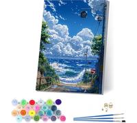 Peinture Numero Adulte avec Cadre Nuage, Peinture Numero OcéAn, Bricolage Activité Manuelle Adulte, Numero d'art Kits avec Pinceaux et Acryliques, Décoration de la Maison, Cadeau Femme 50x65cm Z-1097