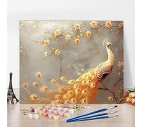 Peinture Numero Adulte Avec Cadre Paon Peinture Numero Fleur, Kit de Bricolage Activite Manuelle Adulte Paint by Numbers par Débutants avec Accessoires pour Decoration Maison, Cadeau 80x50cm A-BJ250