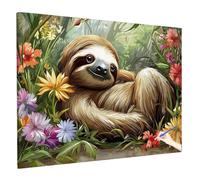 Peinture Numero Adulte avec Cadre Paresseux Peinture Numero Enfant Fleurs Kit Creatif Adulte Débutants, Cheerful Painting by Numbers DIY Activité Manuelle Kit Cadeau Decoration Murale 40x30cm T-30