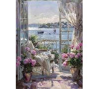 Peinture Numero Adulte avec Cadre, Peinture Numero Paysage fenêtre Numéro d'art Paint by Numbers avec Pinceaux et Peinture Acrylique, Activité Manuelle Enfant, Décoration Intérieure 80x110cm J8-767