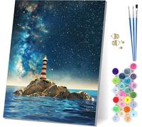 Peinture Numero Adulte avec Cadre Phare, Peinture Numero Ciel éToilé, Bricolage Activité Manuelle Adulte, Numero d'art Kits avec Pinceaux et Acryliques, Décoration Maison, Cadeau Femme 40x50cm M-6405