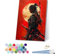 Peinture Numero Adulte avec Cadre Samouraï Japonais, Peinture Numero Katana, Bricolage Activité Manuelle Adulte, Numero d'art Kits avec Pinceaux et Acryliques, Décoration Maison Cadeau 40x50cm P-8389