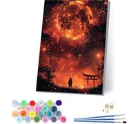 Peinture Numero Adulte avec Cadre Soleil, Peinture par Numero Adulte Samouraï Japonais, DIY Loisirs Créatifs Adultes, Numero d'art Kits avec Pinceaux et Acryliques, Décoration Maison 40x50cm 9-1242