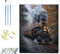 Peinture Numero Adulte avec Cadre Train Peinture Numero Paysage, DIY Canevas Kit Complet Adulte, Loisirs Créatifs Adultes, Paint by Numbers Kit avec Pinceaux, Décoration Maison Cadeau 20x30cm 0-7319