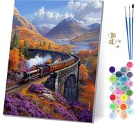 Peinture Numero Adulte avec Cadre Train, Peinture par Numero Adulte Paysage, DIY Loisirs Créatifs Adultes, Numero d'art Kits avec Pinceaux et Acryliques, pour Décoration Maison Cadeau 100x130cm 8-1877