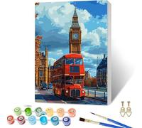 Peinture Numero Adulte Big Ben, Bus Peinture par Numero avec Cadre, DIY Activité Manuelle Adulte, Paint by Numbers Kits avec Pinceaux et Pigment Acryliques, Decoration Maison, Cadeau, 100x135cm 1-8920