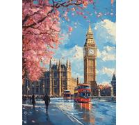 Peinture Numero Adulte Big Ben Peinture Numero Enfant, Activité Manuelle Adulte Paint By Numbers Paysage DIY Creatif Toile Peintures à L'huile pour Décoration Murale Cadeau 40x50cm Sans Cadre S-39