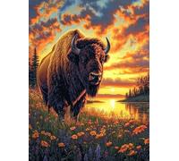 Peinture Numero Adulte Bison, Numero d'art Enfant 5, 6, 7, 8, 9, 10 ans Animaux, DIY Adulte Kit Loisirs Créatifs vec 3 Pinceaux et Acryliques, Paint by Numbers pour Décoration Maison 40x50cm Y2-229