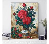 Peinture Numero Adulte,Bouquet de roses rouges Peinture par Numéros Kits,avec Cadre Bricolage Peinture à l'huile sur Toile pour Adultes Enfants Paint by Numbers Cadeaux pour Maison Décoration 40x50 cm