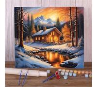 Peinture Numero Adulte,Cabane des bois d'hiver Peinture par Numéros Kits,avec Cadre Bricolage Peinture à l'huile sur Toile Numéros pour Adultes Enfants Paint by Numbers pour Maison Décoration 40x40cm