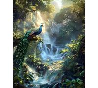 Peinture Numero Adulte, Cascade Peinture par Numero Adulte Enfants DIY Paint by Numbers Paon avec Pigment Acrylique et Pinceaux, Kit de Loisirs Créatifs pour Decoration Maison 60x80cm Sans Cadre R-65