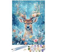 Peinture Numero Adulte cerf sika, animal Peinture par Numero Adulte avec Cadre 50x70cm, 5D DIY Paint by Numbers avec 3 Pinceaux et Peintures Acryliques, Decoration Chambre Maison, Cadeau Femme -3196