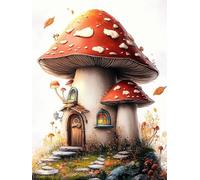 Peinture Numero Adulte Champignon, Numero d'art Enfant 5, 6, 7, 8, 9, 10 ans Château, DIY Adulte Kit Loisirs Créatifs vec 3 Pinceaux et Acryliques, Paint by Numbers pour Decor Mural 70x90cm YH-377