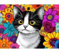 Peinture Numero Adulte chat fleur Kits de Peinture au Numéro avec 3 Pinceaux et Pigment Acrylique, DIY Activité Manuelle Adulte Numéro d'Art 90x120cm pour Decoration Maison Cadeau Femme L0-317