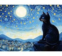 Peinture Numero Adulte, Chat Lune Peinture par Numéros pour Adultes Débutants, Activité Manuelle Enfant, Coloriage par Numero, Loisir Creatif Adulte, la Décoration de la Maison Cadeau 90x120cm H-292