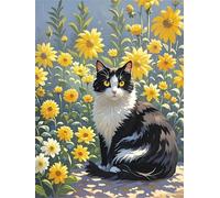 Peinture Numero Adulte,Chat Marguerite Jaune DIY Kits de Peinture au Numéro,Acrylique Peinture par Numéros avec Pinceaux Peinture Paint by Numbers pour Décoration Maison et Cadeau Sans Cadre,45x60cm