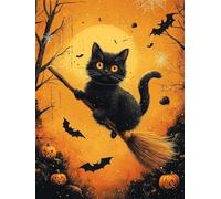 Peinture Numero Adulte Chat, Numero d'art Enfant 5, 6, 7, 8, 9, 10 ans Halloween, DIY Adulte Kit Loisirs Créatifs vec 3 Pinceaux et Acryliques, Paint by Numbers pour Décoration Maison 20x30cm Y2-257