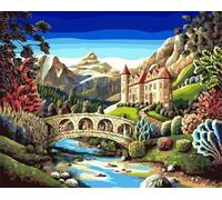Peinture Numero Adulte,Château de Bridge River DIY Kits de Peinture au Numéro,Acrylique Peinture par Numéros avec Pinceaux Peinture Paint by Numbers pour Décoration Maison et Cadeau avec cadre,40x50cm