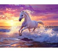 Peinture Numero Adulte cheval plage Kits de Peinture au Numéro avec 3 Pinceaux et Pigment Acrylique, DIY Activité Manuelle Adulte Numéro d'Art 50x70cm pour Decoration Maison Cadeau Femme L0-305