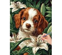 Peinture Numero Adulte Chien, DIY Peinture par Numéro Adulte Lis, Paint by Numbers for Adultes avec Pinceaux et Acryliques, Numero d'Art pour Décoration Maison, Cadeau, 40x50cm, (Sans Cadre) -7480
