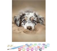 Peinture Numero Adulte Chien Peinture Numéro Animal Paint by Numbers Activite Manuelle Adulte Kit Creatif DIY Canevas Painting Avec Accessoires pour Decora, Cadeau Femme Sans Cadre 80x120cm P-790U